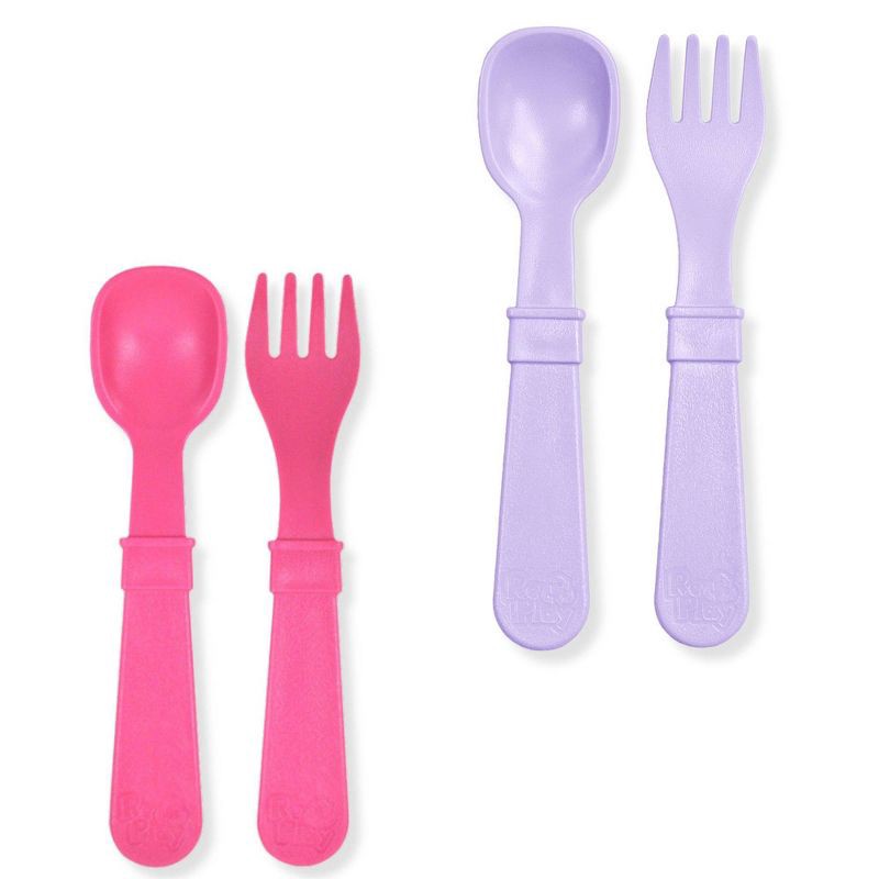 slide 1 of 4, Re-Play 4pc Recycled Fork and Spoon Set Lavender and Pink, 4 ct