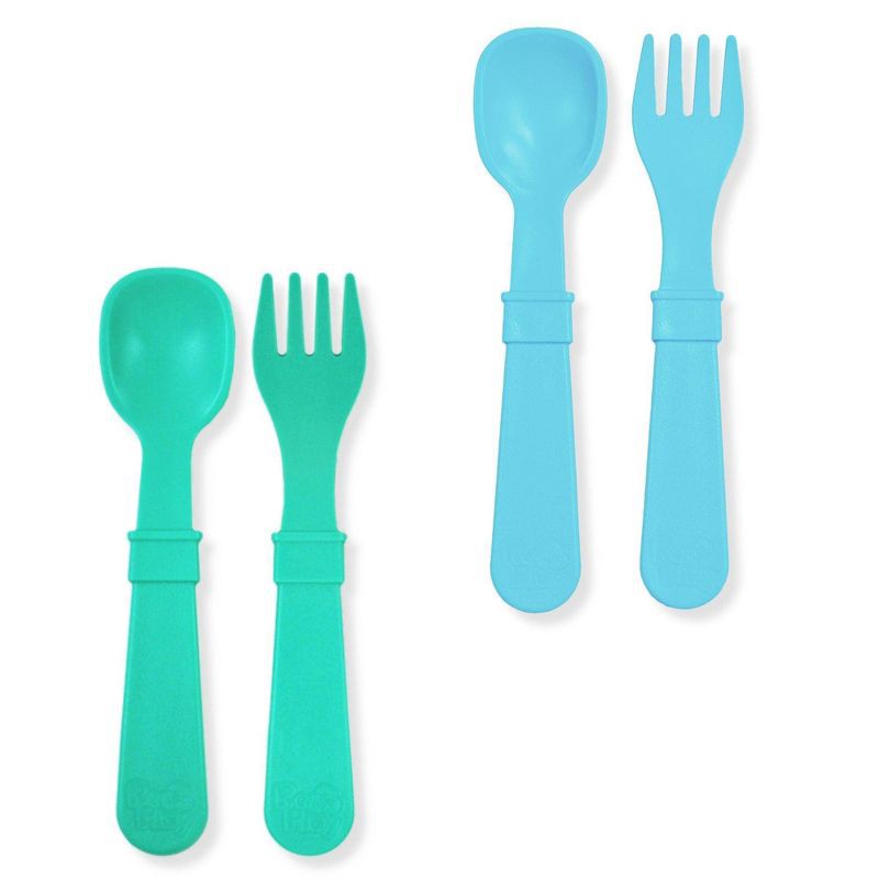 slide 1 of 4, Re-Play 4pc Recycled Fork and Spoon Set Aqua and Pool Blue, 4 ct
