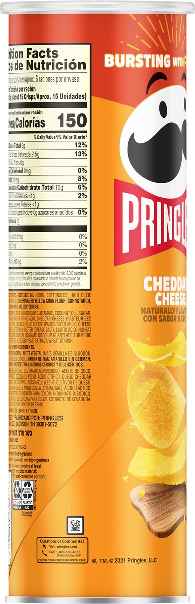 slide 8 of 8, Pringles Potato Crisps Chips, Lunch Snacks, On-the-Go Snacks, Cheddar Cheese, 5.5oz Can, 1 Can, 5.5 oz