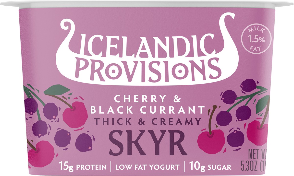 slide 1 of 8, Icelandic Provisions Cherry & Black Currant Thick & Creamy Low Fat Skyr 5.3 oz, 5.3 oz