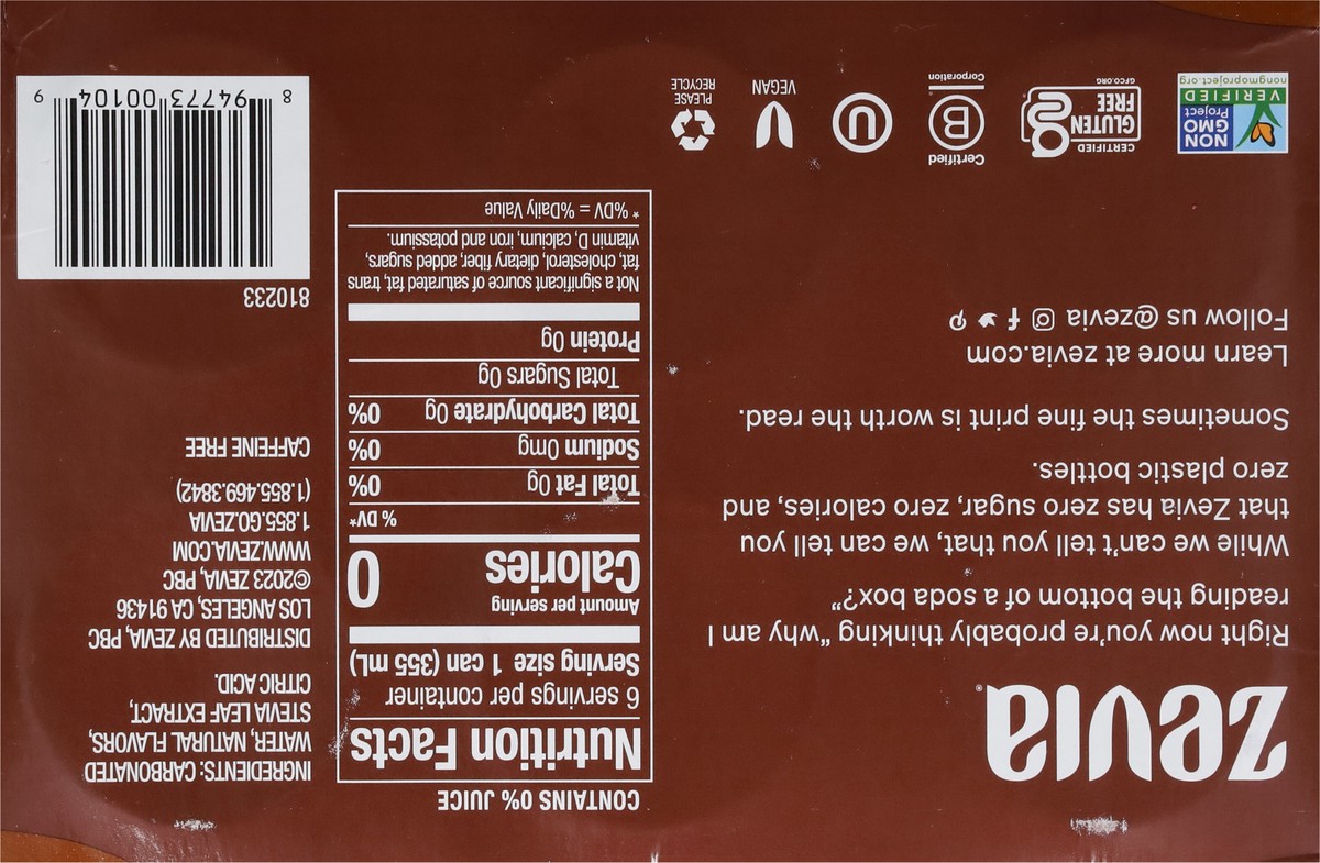 slide 3 of 9, Zevia Zero Sugar Ginger Root Beer Soda- 6 ct; 12 oz, 6 ct; 12 oz