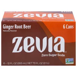 Zevia Zero Sugar Ginger Root Beer Soda- 6 ct; 12 oz