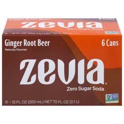Zevia Zero Sugar Ginger Root Beer Soda - 6 ct