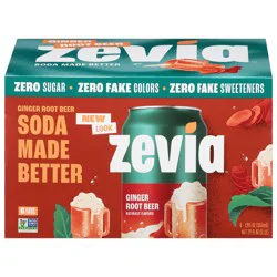 Zevia Zero Sugar Ginger Root Beer Soda- 6 ct; 12 oz
