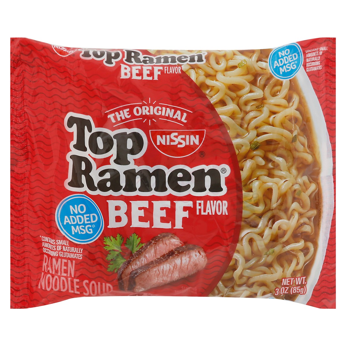 slide 1 of 9, Top Ramen Beef Flavor Ramen Noodles, 3 oz