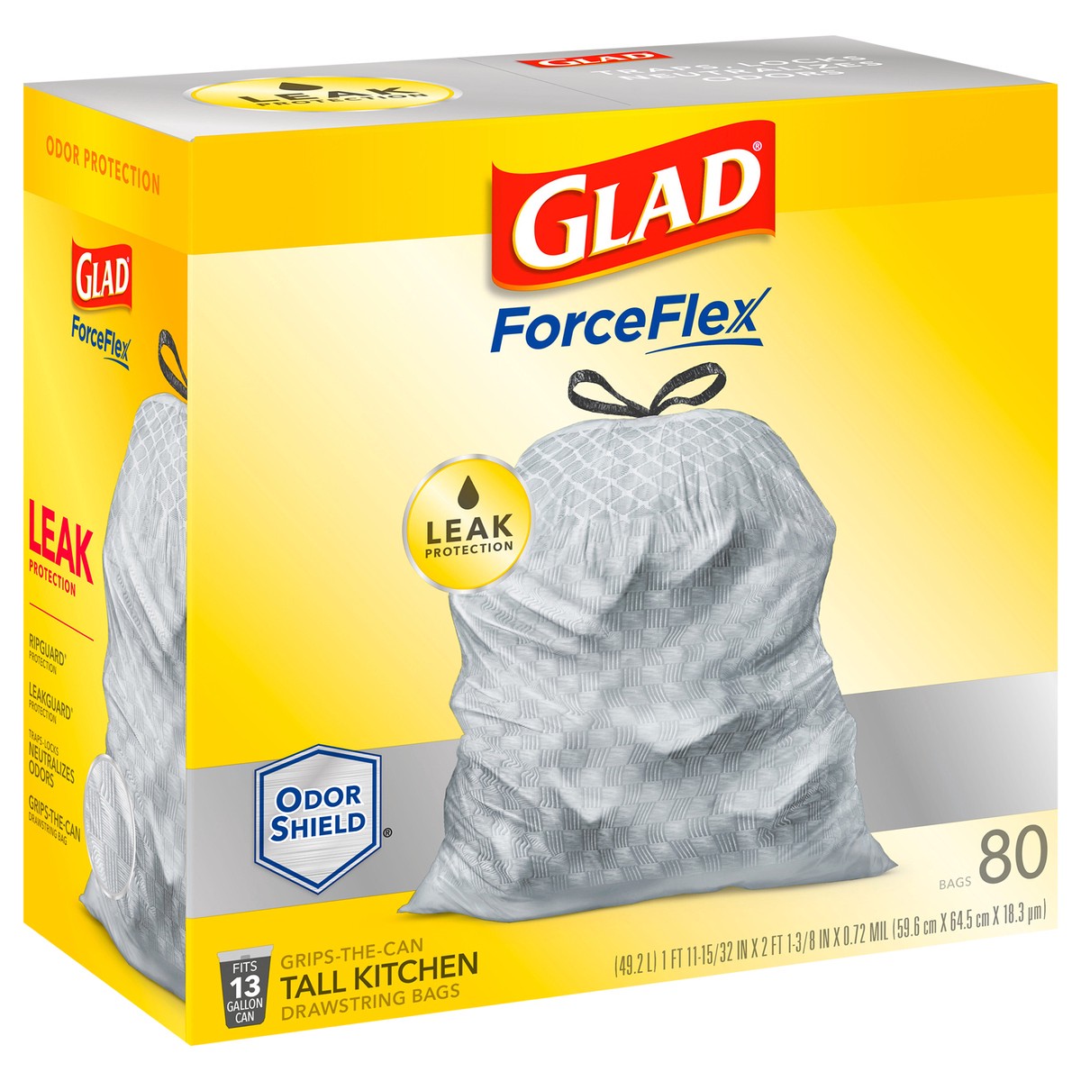 slide 9 of 9, Glad Force Flex Odor Shield 13 Gallon 80ct, 80 ct