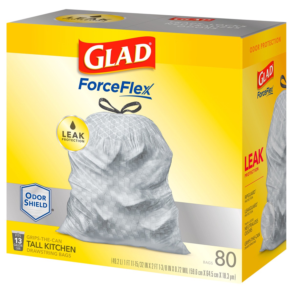 slide 8 of 9, Glad Force Flex Odor Shield 13 Gallon 80ct, 80 ct