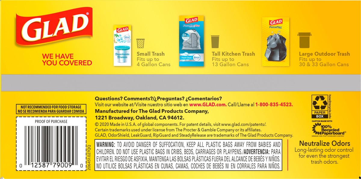 slide 6 of 9, Glad Force Flex Odor Shield 13 Gallon 80ct, 80 ct