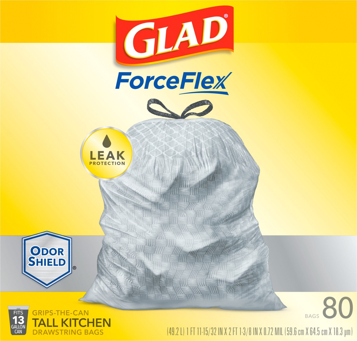 slide 4 of 9, Glad Force Flex Odor Shield 13 Gallon 80ct, 80 ct