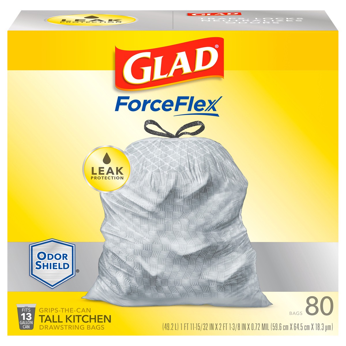 slide 1 of 9, Glad Force Flex Odor Shield 13 Gallon 80ct, 80 ct