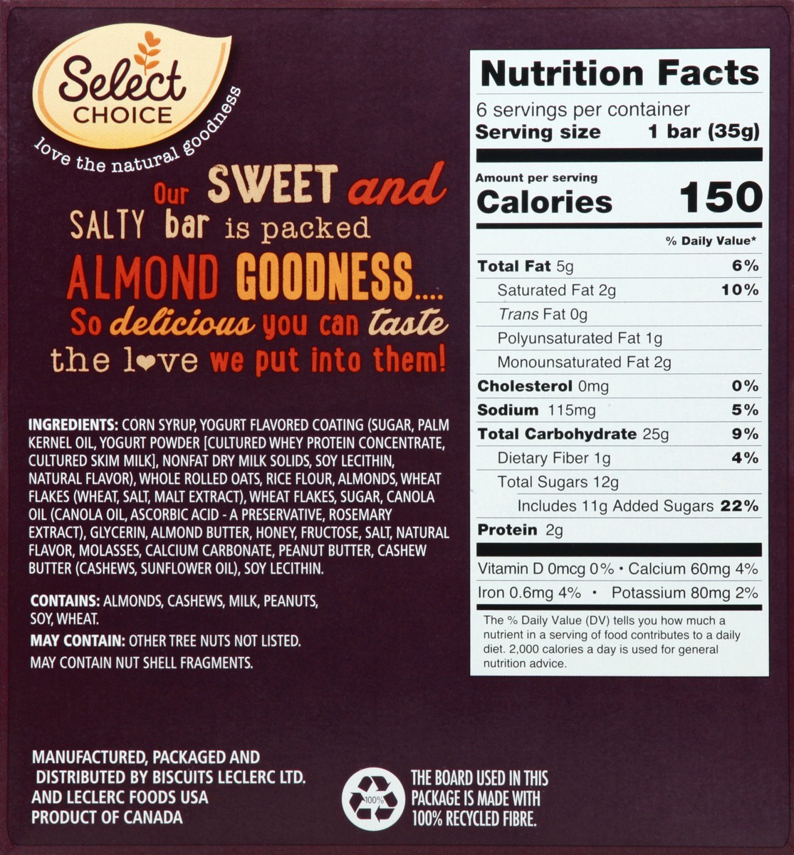 slide 10 of 10, Select Choice Almond Sweet & Salty Bars, 6 ct