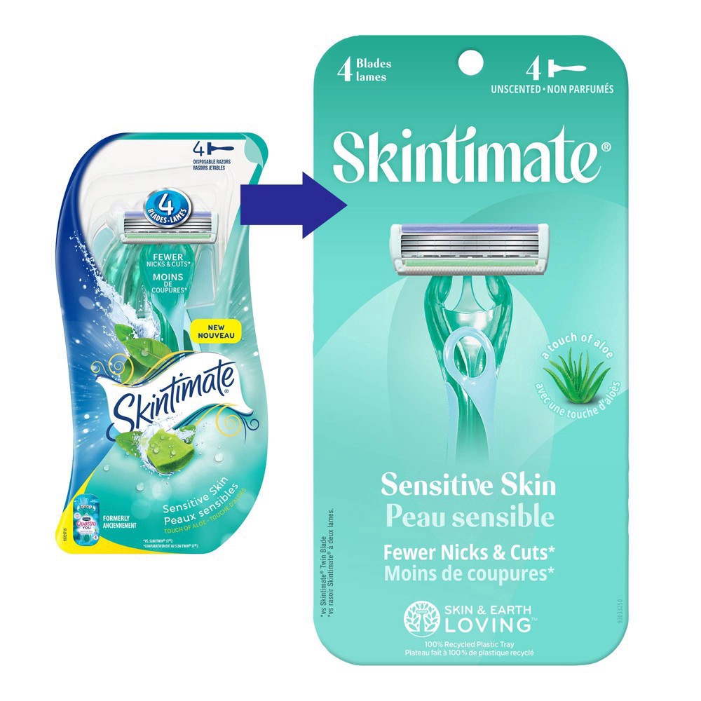 slide 4 of 13, Skintimate Sensitive Four Blade Disposable, 4 ct