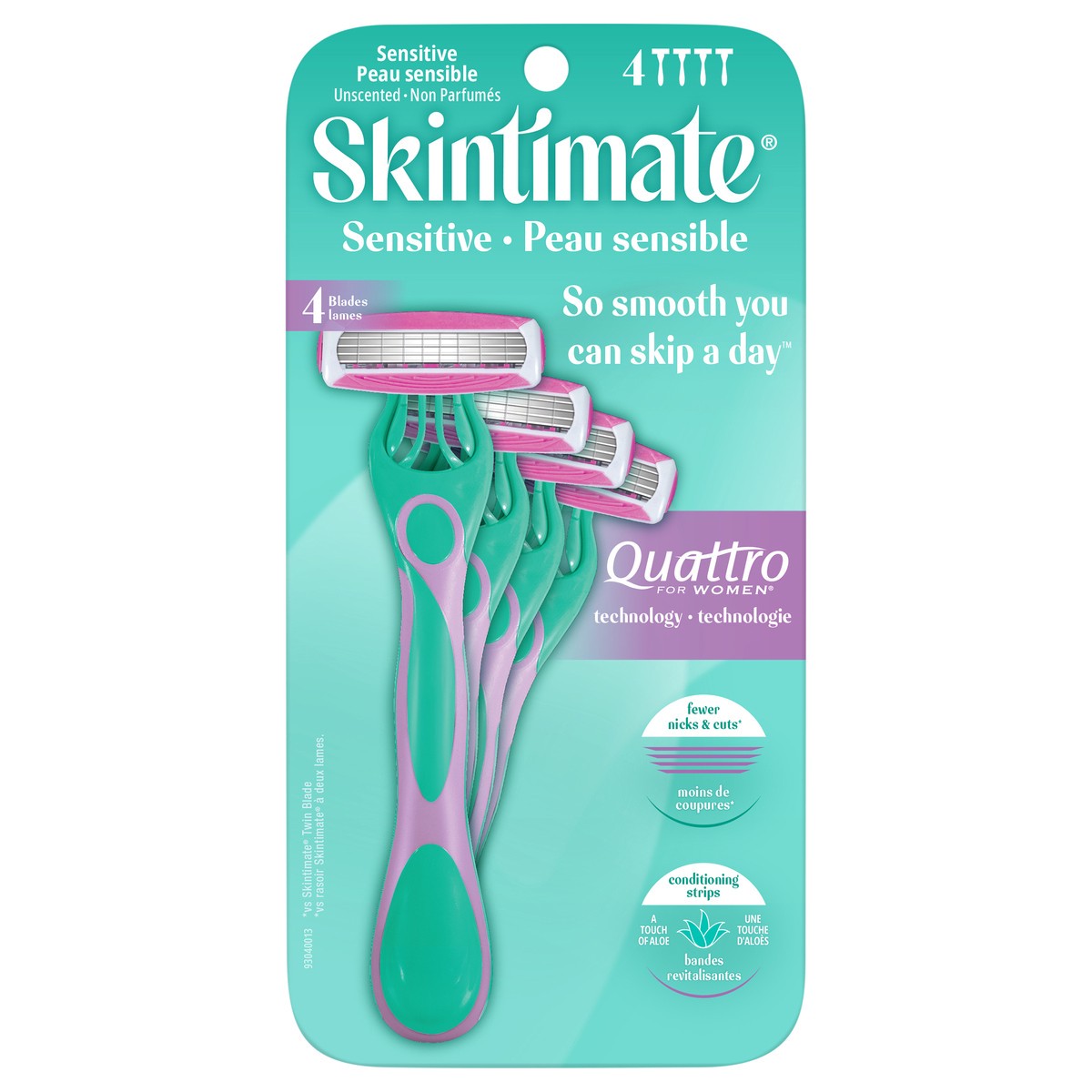 slide 1 of 13, Skintimate Sensitive Four Blade Disposable, 4 ct