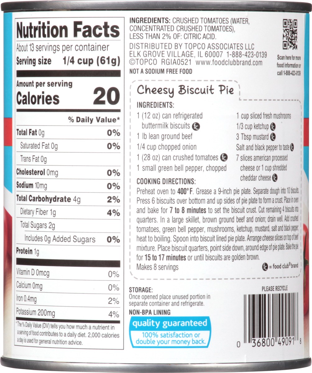 slide 11 of 13, Food Club No Salt Added Crushed Tomatoes 28 oz, 28 oz