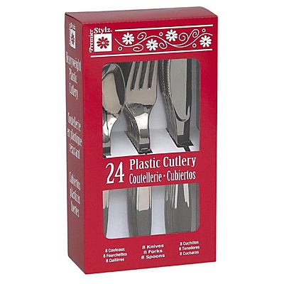 slide 1 of 1, Premier Stylz Silver Plastic Cutlery, 24 ct