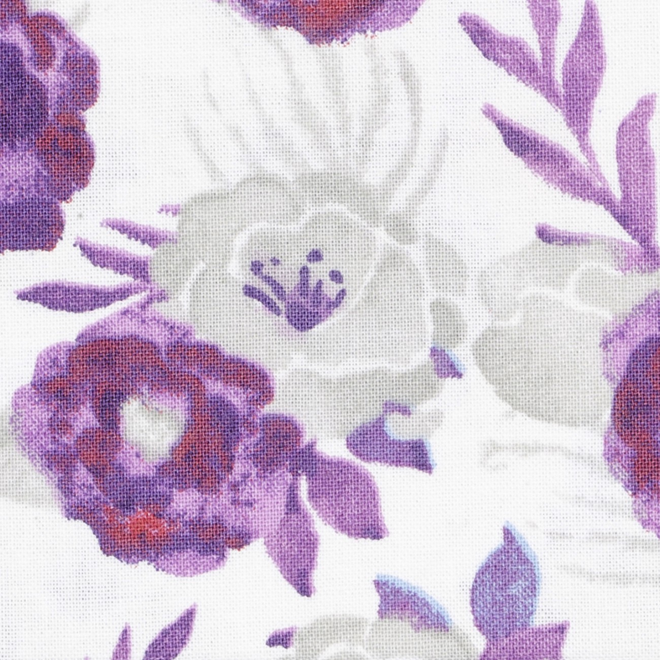 slide 3 of 3, Purple & Gray Floral Cotton Fabric By Loops & Threads, 18 in x 21 in