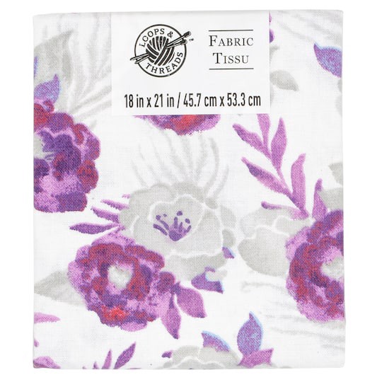 slide 1 of 3, Purple & Gray Floral Cotton Fabric By Loops & Threads, 18 in x 21 in