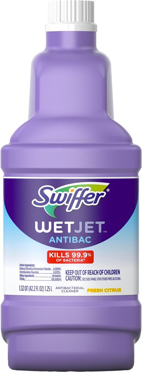 slide 5 of 8, Swiffer Wet Jet Mop Refill Solution, Wood, Laminate, Tile, Floor Cleaner, Antibacterial, 1.25 Liters, 42.2 fl oz