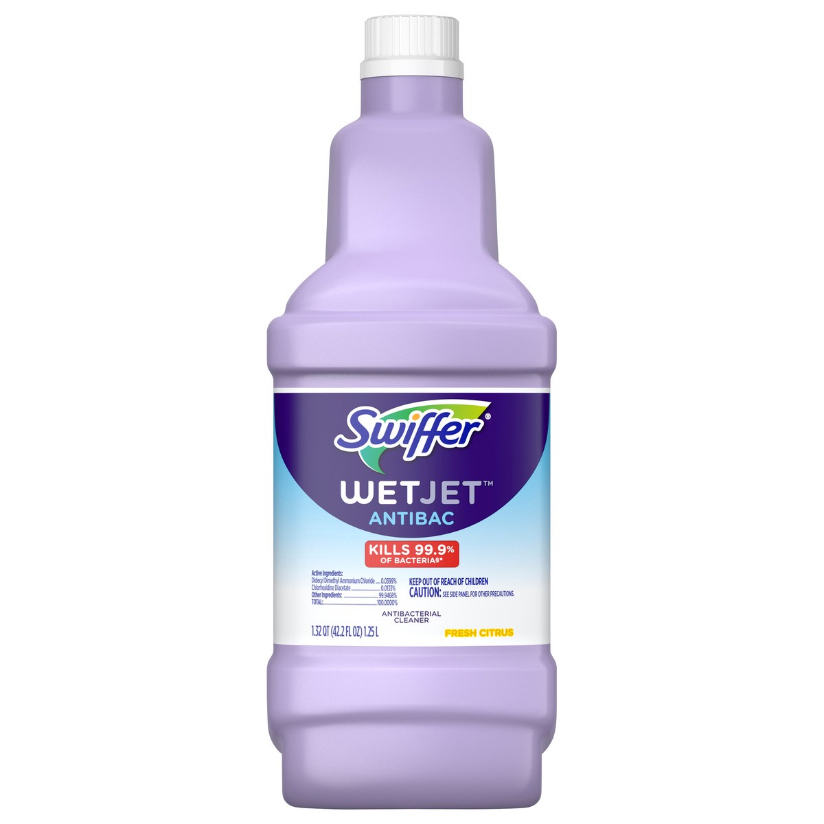 slide 1 of 8, Swiffer Wet Jet Mop Refill Solution, Wood, Laminate, Tile, Floor Cleaner, Antibacterial, 1.25 Liters, 42.2 fl oz