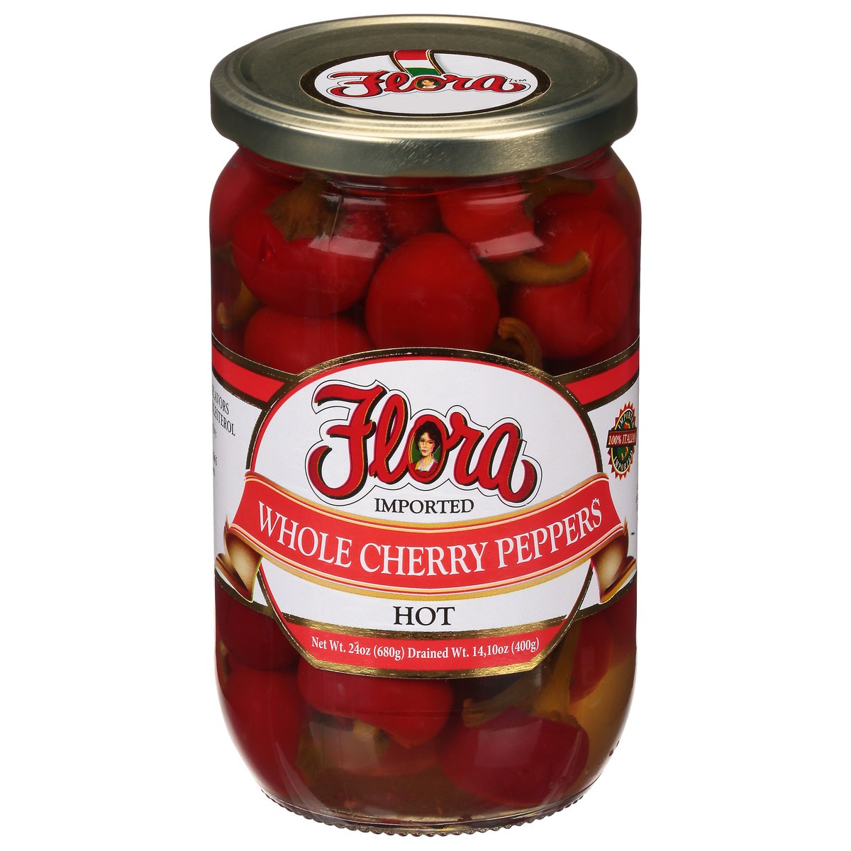 slide 1 of 12, Flora Hot Whole Cherry Peppers Pickles 24 oz, 24 oz