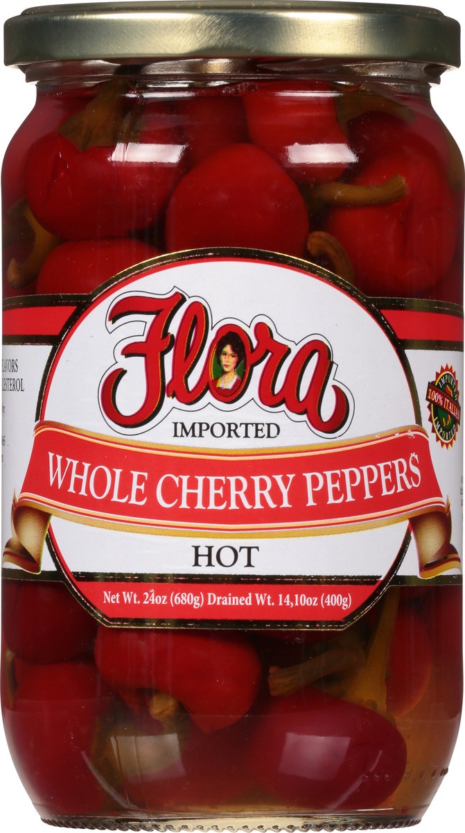 slide 12 of 12, Flora Hot Whole Cherry Peppers Pickles 24 oz, 24 oz