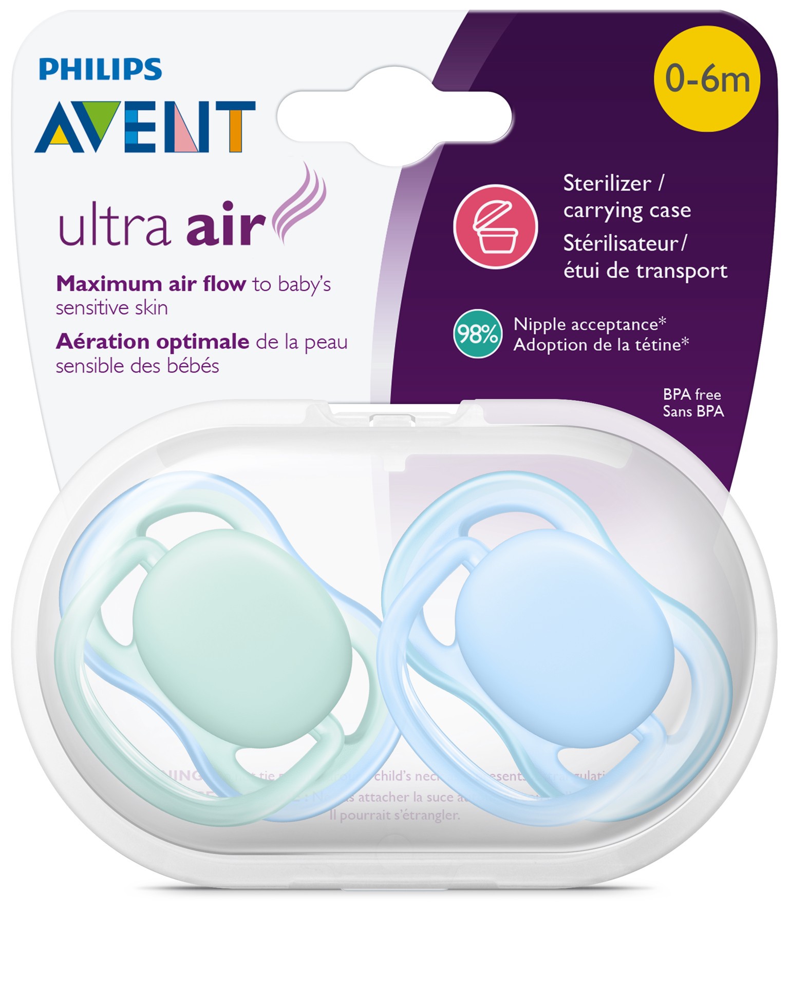 slide 2 of 2, Philips Avent Ultra Air Pacifier, 0-6 months, various colors, 2 pack, SCF244/21, 2 ct