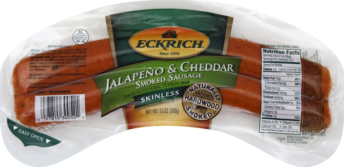 slide 7 of 7, Eckrich Jalapeno & Cheddar Smoked Sausage, 13oz, 13 oz