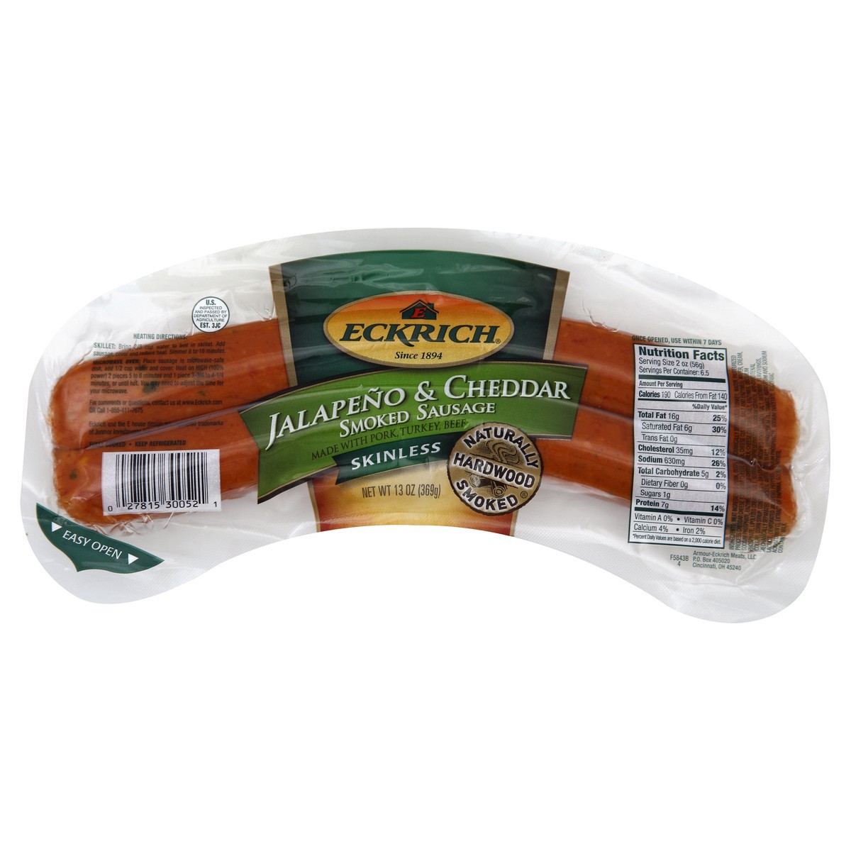 slide 4 of 7, Eckrich Jalapeno & Cheddar Smoked Sausage, 13oz, 13 oz