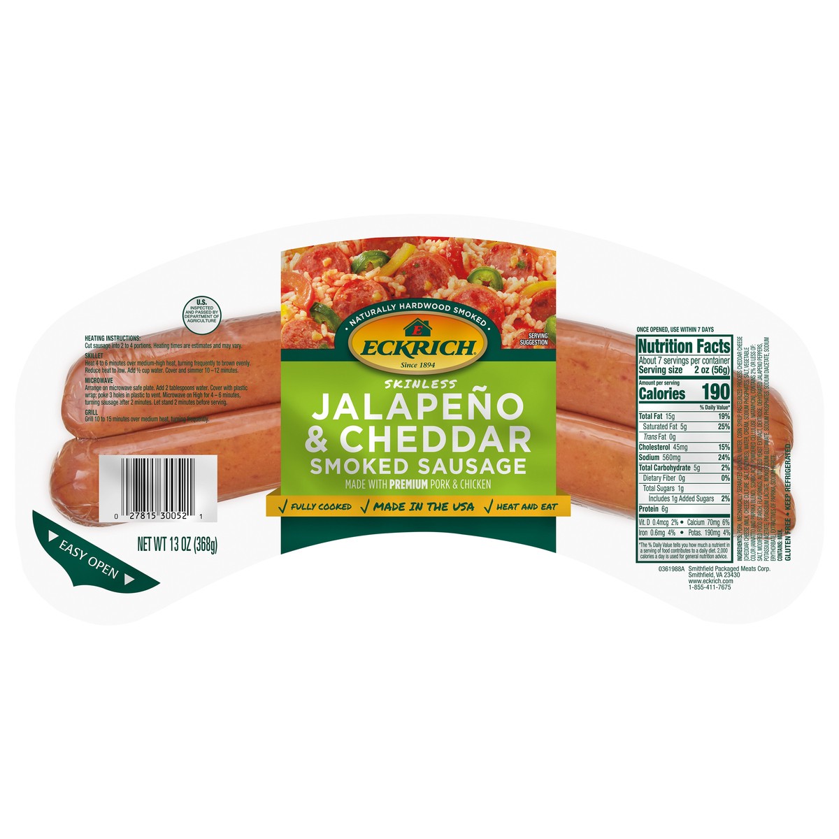 slide 1 of 7, Eckrich Jalapeno & Cheddar Smoked Sausage, 13oz, 13 oz