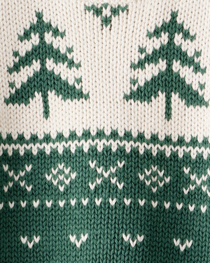 slide 3 of 3, Littleplanet Baby Organic Cotton Evergreen Fair Isle Sweater Biscuit Cream, Wood Green 9M, 1 ct