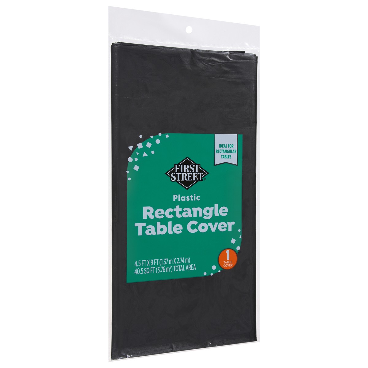 slide 3 of 4, First Street Black Vel Plastic Table Cover 54X108, 1 ct