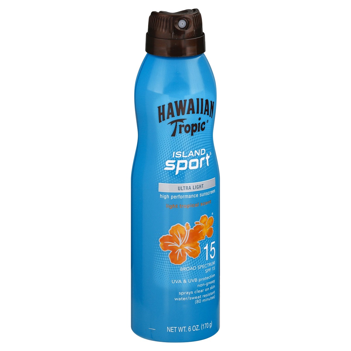 slide 2 of 9, Hawaiian Tropic Island Sport Broad Spectrum SPF 15 Ultra Light Light Tropical Scent High Performance Sunscreen 6 oz, 6 oz