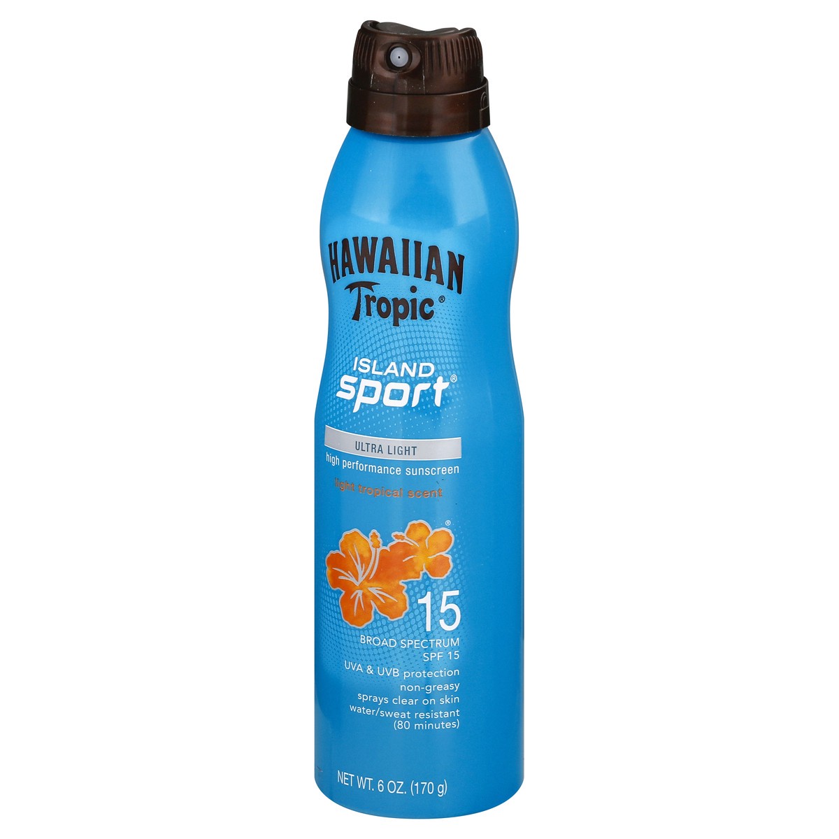 slide 6 of 9, Hawaiian Tropic Island Sport Broad Spectrum SPF 15 Ultra Light Light Tropical Scent High Performance Sunscreen 6 oz, 6 oz