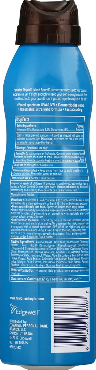 slide 4 of 9, Hawaiian Tropic Island Sport Broad Spectrum SPF 15 Ultra Light Light Tropical Scent High Performance Sunscreen 6 oz, 6 oz