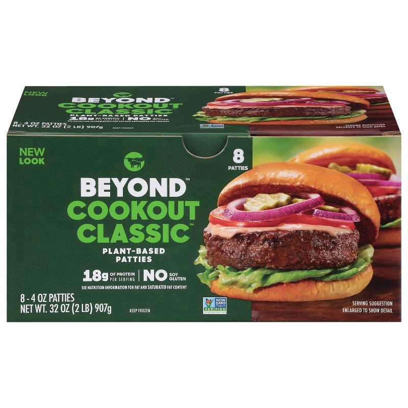 slide 1 of 9, Beyond Meat® Cookout Classic™ frozen plant-based burger patties, 2 lb