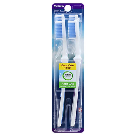 slide 1 of 1, Signature Care Toothbrush Angle Grip With Bi Level Bristles Medium, 4 ct