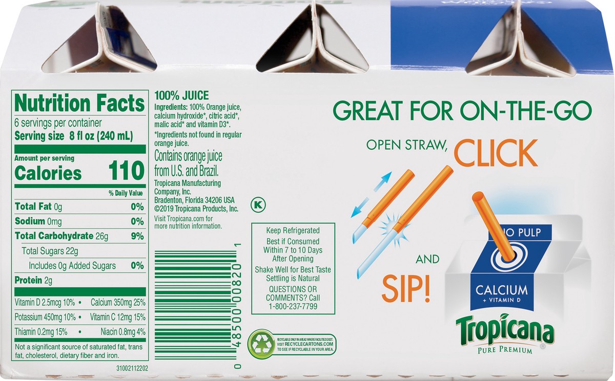 slide 5 of 9, Tropicana Pure Premium No Pulp Orange 100% Juice 6 ea, 6 ct