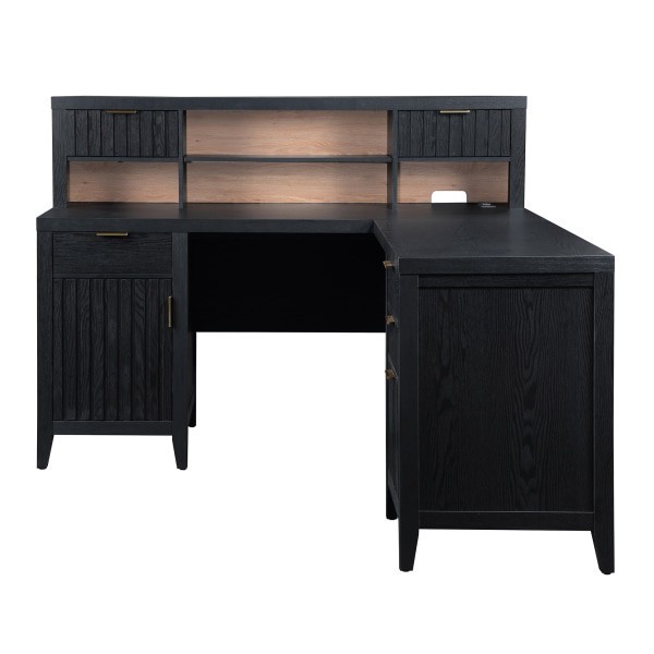 slide 7 of 10, Thomasville Rivington 60""W L-Shaped Corner Desk & Hutch With Integrated Power Outlet, Raven Black, 1 ct