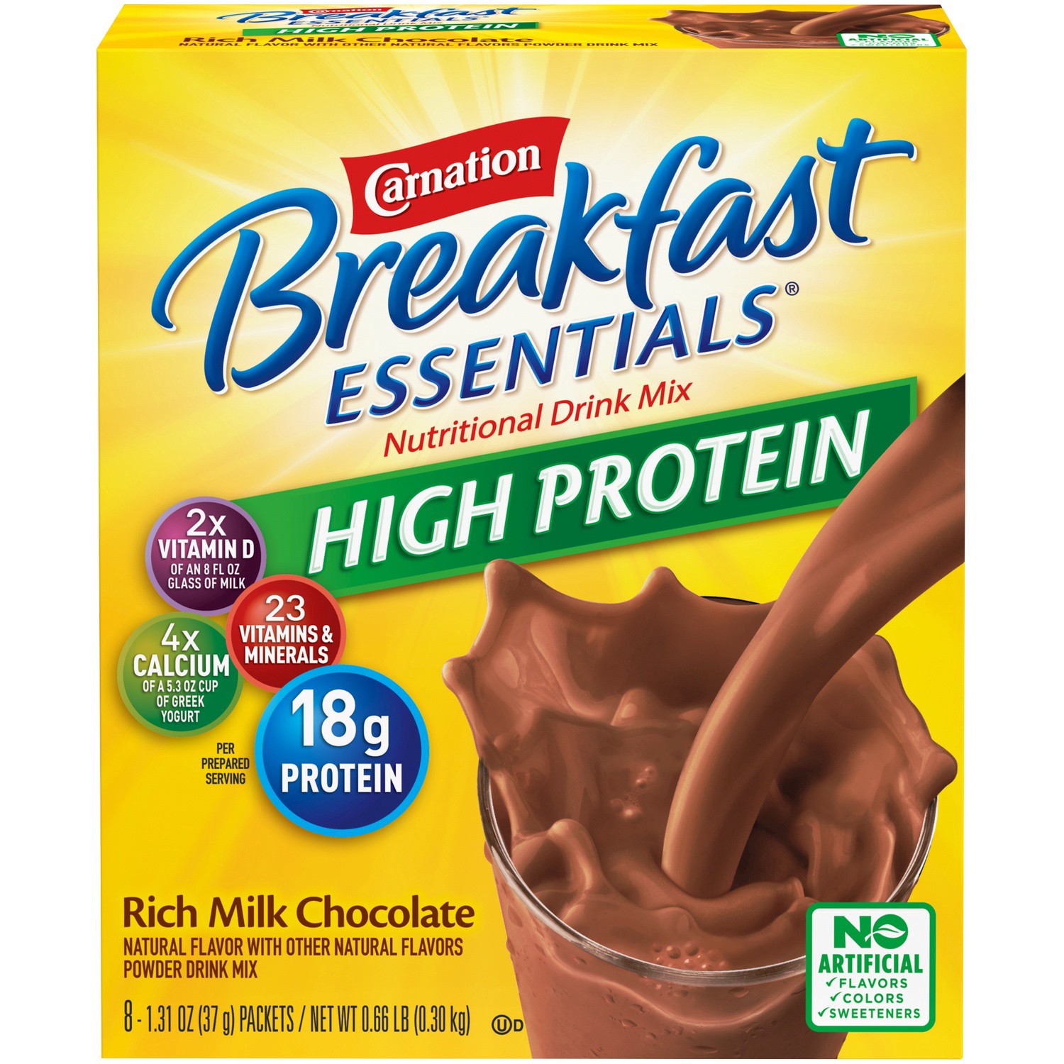 slide 2 of 7, Carnation Breakfast Essentials High Protein Rich Milk Chocolate Breakfast Drink, 8 ct; 1.31 oz