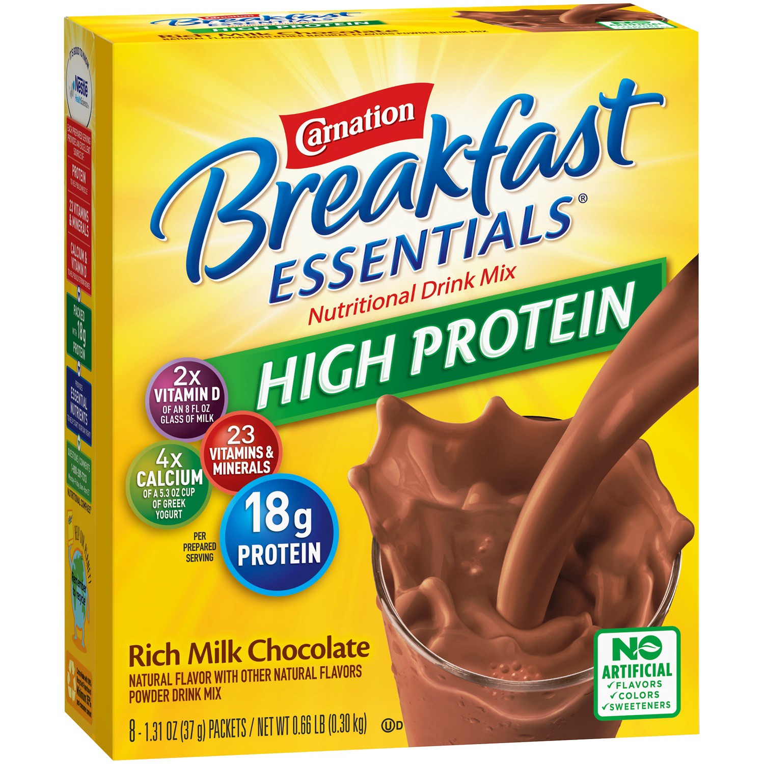 slide 3 of 7, Carnation Breakfast Essentials High Protein Rich Milk Chocolate Breakfast Drink, 8 ct; 1.31 oz