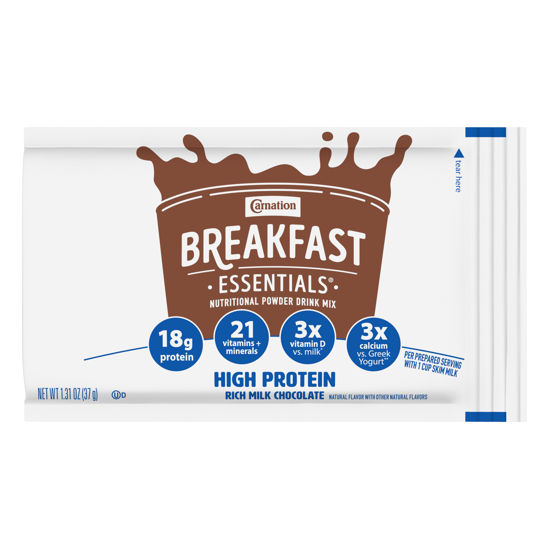 slide 1 of 7, Carnation Breakfast Essentials High Protein Rich Milk Chocolate Breakfast Drink, 1.31 oz