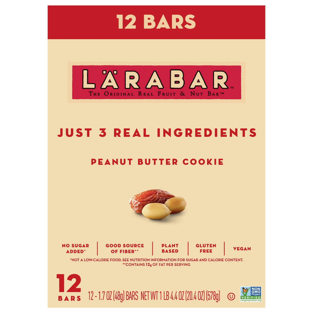 slide 1 of 19, LÄRABAR Peanut Butter Cookie, Gluten Free Vegan Fruit & Nut Bars, 12 ct, 12 ct