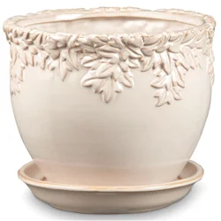Ivy League Jardiniere Ceramic Planter, Moonstone White 7.5 in