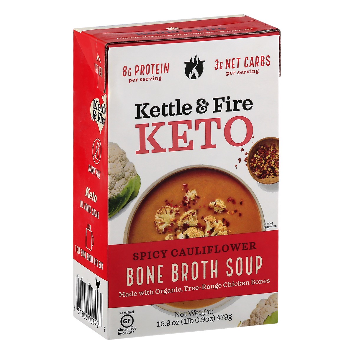 slide 2 of 9, Kettle & Fire Spicy Cauliflower Keto Bone Broth Soup, 16.9 oz