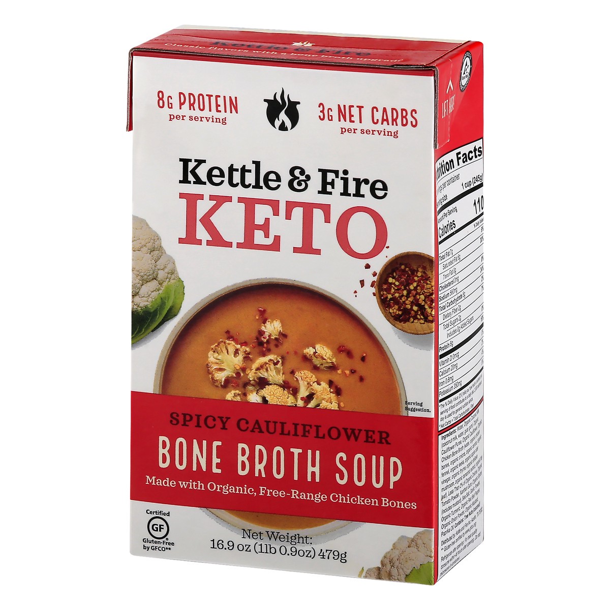 slide 3 of 9, Kettle & Fire Spicy Cauliflower Keto Bone Broth Soup, 16.9 oz