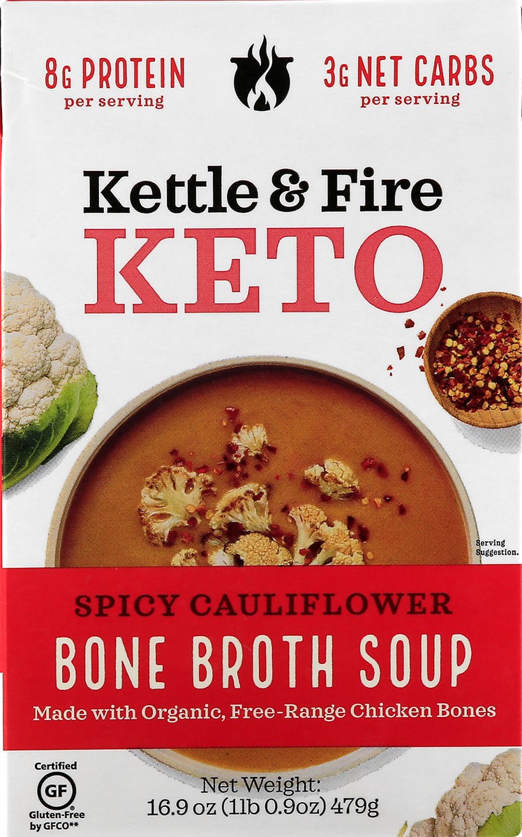 slide 6 of 9, Kettle & Fire Spicy Cauliflower Keto Bone Broth Soup, 16.9 oz