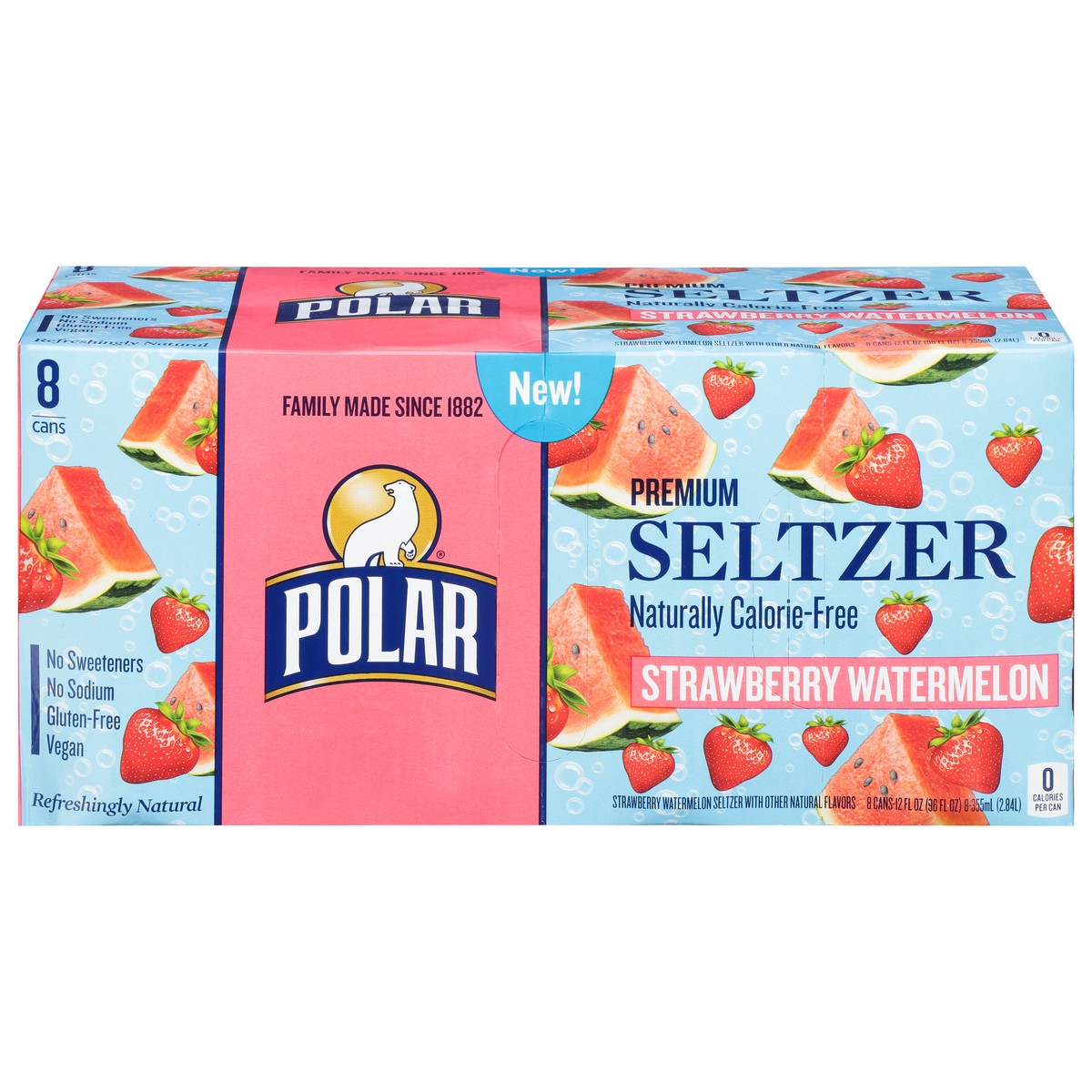 slide 1 of 12, Polar Seltzer Water Strawberry Watermelon, 12 fl oz cans, 8 pack , 8 ct