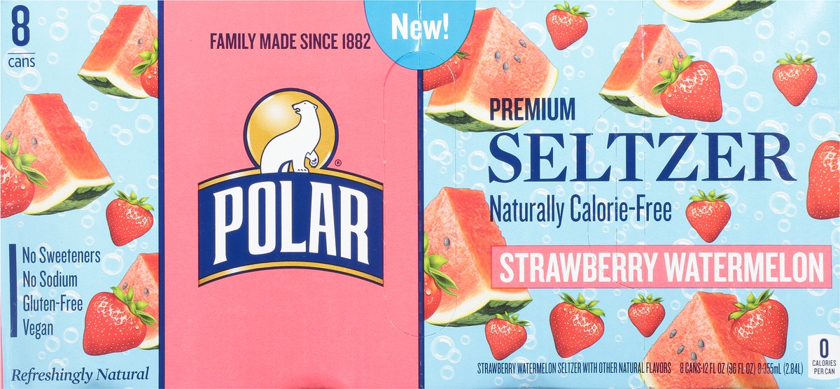 slide 11 of 12, Polar Seltzer Water Strawberry Watermelon, 12 fl oz cans, 8 pack , 8 ct