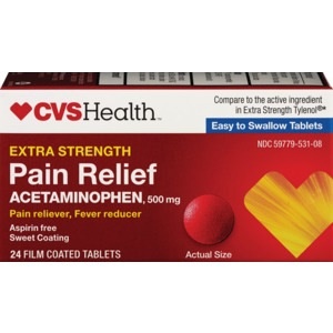 slide 1 of 1, CVS Health Extra Strength Pain Relief 500 Mg Sweet Coating Tablets, 24 ct