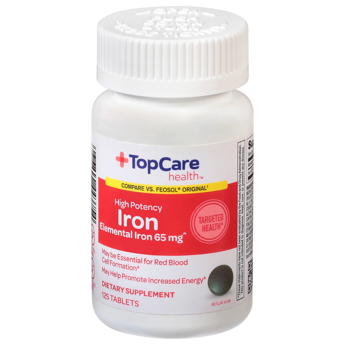 slide 2 of 9, TopCare Supplement Iron Ferrous Sulfat, 125 ct